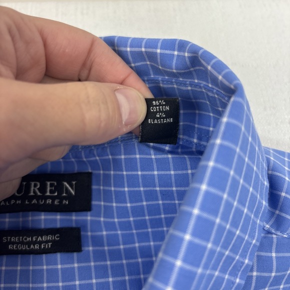 Lauren Ralph Lauren Regular Fit Stretch Blue Check Long Sleeve Shirt Size 4XL - Picture 3 of 9